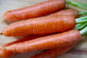 Fresh carrots on a table.