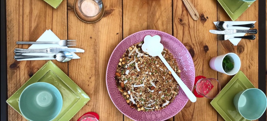 Granola and iced tea with www.thematmovement.com